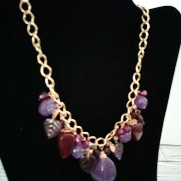 Robert Rose Gold tone Necklace with  Purple Stations Beads Chunky - Picture 2 of 7